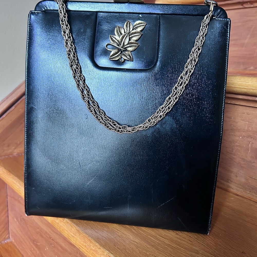 SOlD!Elegant Black Vintage Bag with Gold Accent.